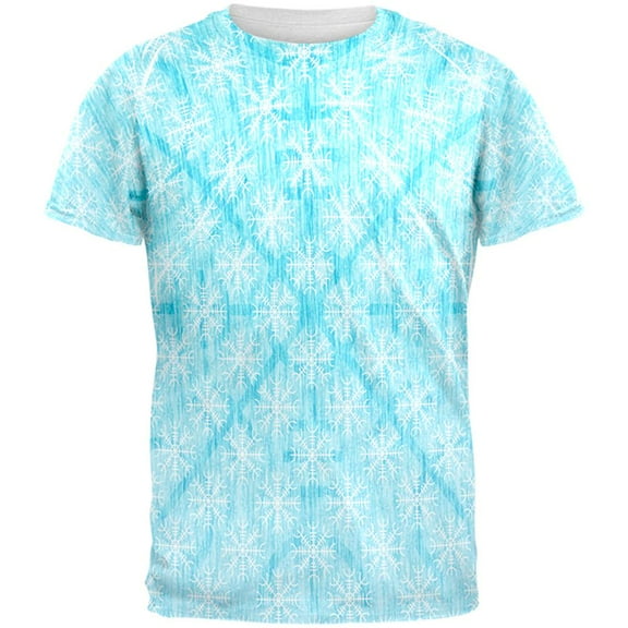 Christmas Viking Helm of Awe Snowflakes All Over Mens T Shirt Multi X-LG