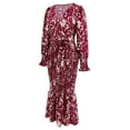 thumbnail image 5 of Abstract Print Shirred Bodycon Dress, Burgundy, X-Large, 5 of 5