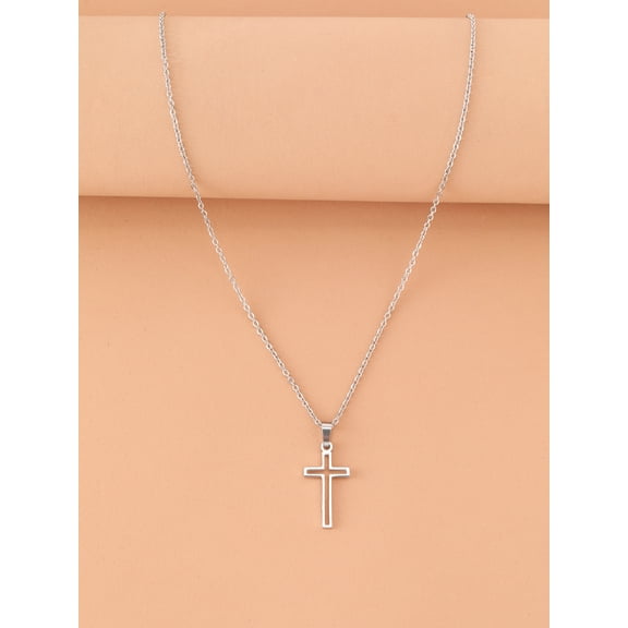 Stainless Steel Silvertone Cross Pendant Necklace In Silver Finish For Women