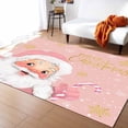 thumbnail image 3 of Merry Christmas Area Rug 4x6ft Pink Santa Claus Poinsettia Winter Snowflake Non-Slip Washable Square Rugs Soft Felt Indoor Floor Mat for Bedroom Kitchen Living Room Bathroom, 3 of 8