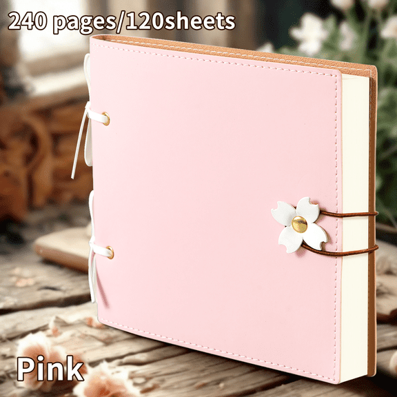 YSKING Square PU Leather Blank Notebook 5.9×5.9in, Cherry Blossom Clasp Refillable Journal, Unlined DIY Scrapbook, Portable Travel Sketch Diary For Craft Memory Recording
