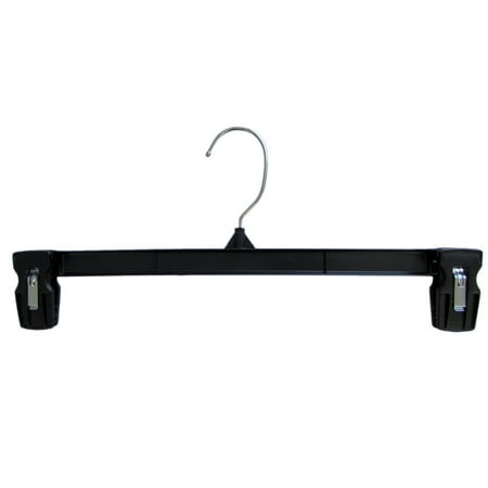 - HangOn Bottom Skirt and Pants Hangers Bulk Pack of 25 14 inch Recycled Plastic Heavy Duty Thin Non Slip Black Pinch Clip Clasp Break Resistant Grip Hangers with Polished Metal Swivel Hooks
