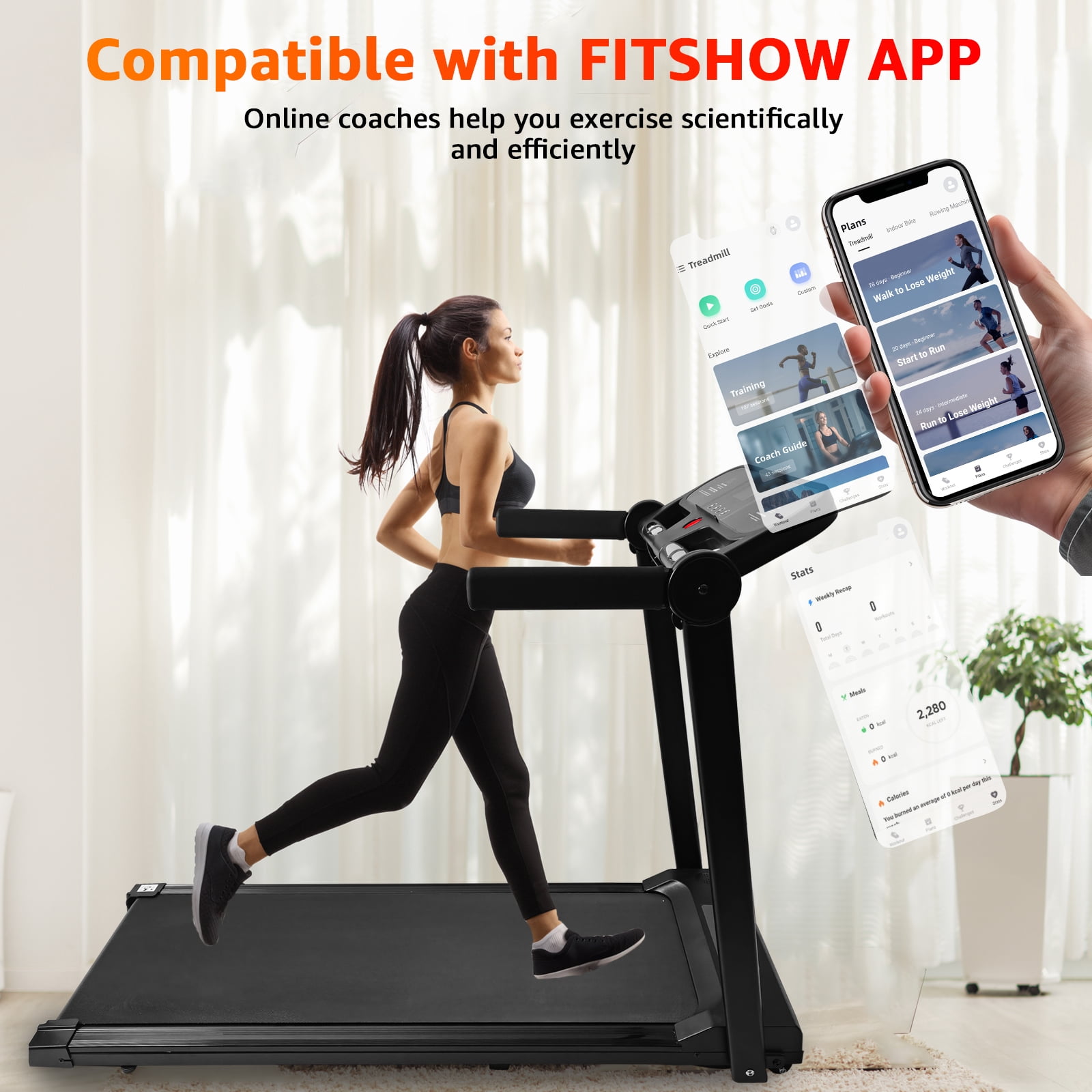EVGTTI Treadmill with Handles, Portable Small Treadmills for Home and Office, 3.0HP Folding Walking Pad with 330 lbs Capacity