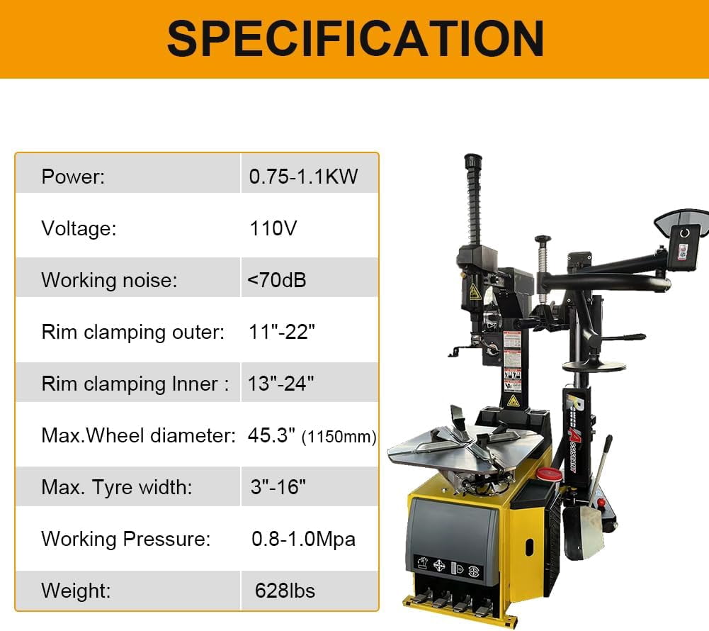 24'' Rim 1.5HP Tire Changer w/Assist Arm and 24'' Rim Tire Balancer Combo 5HP Air Compressor w/ 60Gal ASME Tank for Tire Repair and Wheel Balancing Garage Shop Equipment w/ 1 Year Full Warranty