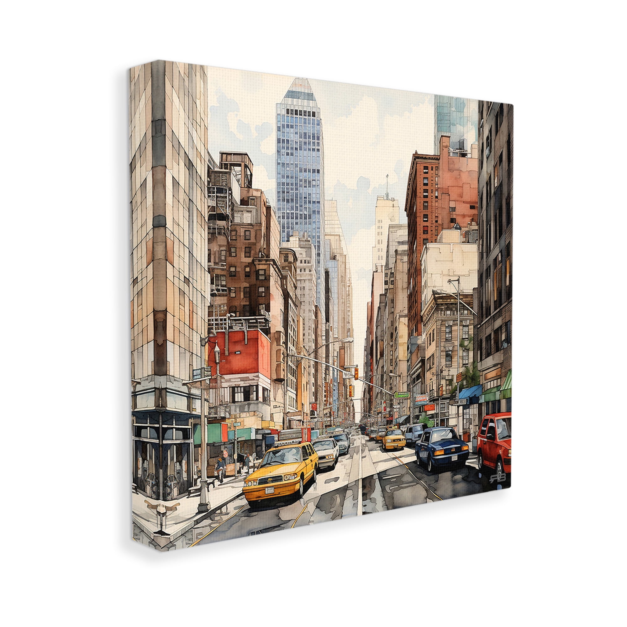Stupell Industries Bustling Urban Street Transportation Painting Gallery Wrapped Canvas Art Print Wall Art, 36 x 36
