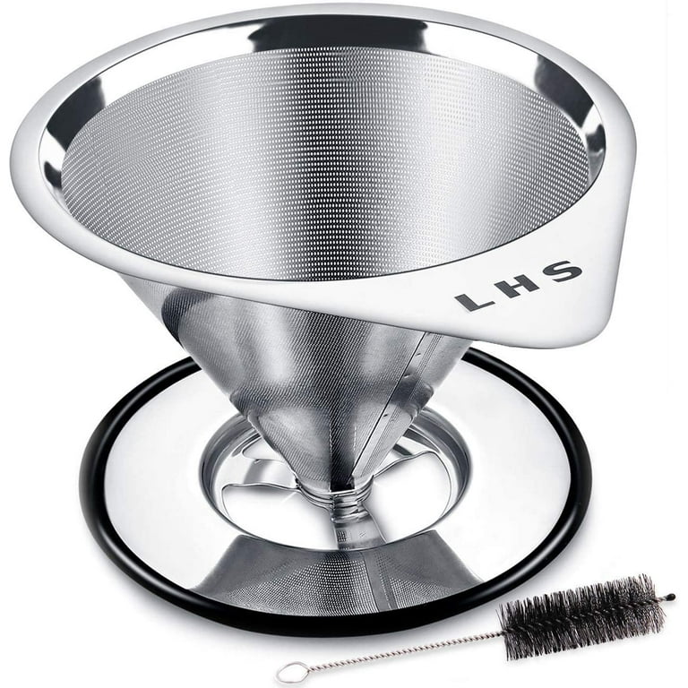 OGGI Pour Over Coffee Dripper Stainless Steel - Slow Drip Coffee Filter  Metal Cone Paperless Reusable Single Cup Coffee Maker 1-2 Cup with Dual  Layer