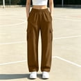 thumbnail image 2 of Naotn Straight Leg Sweatpants for Women Fall Casual Elastic Waist Sweat Pants Running Hiking Travel Pants with Cargo Pockets Brown XL, 2 of 9