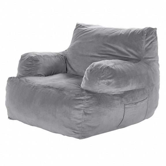 Bean Bag Chair for Adults with Armrests Fluffy Plush High-Density Foam Filling Comfy Lazy Sofa Chair Ideal for Living Room Bedroom Grey198