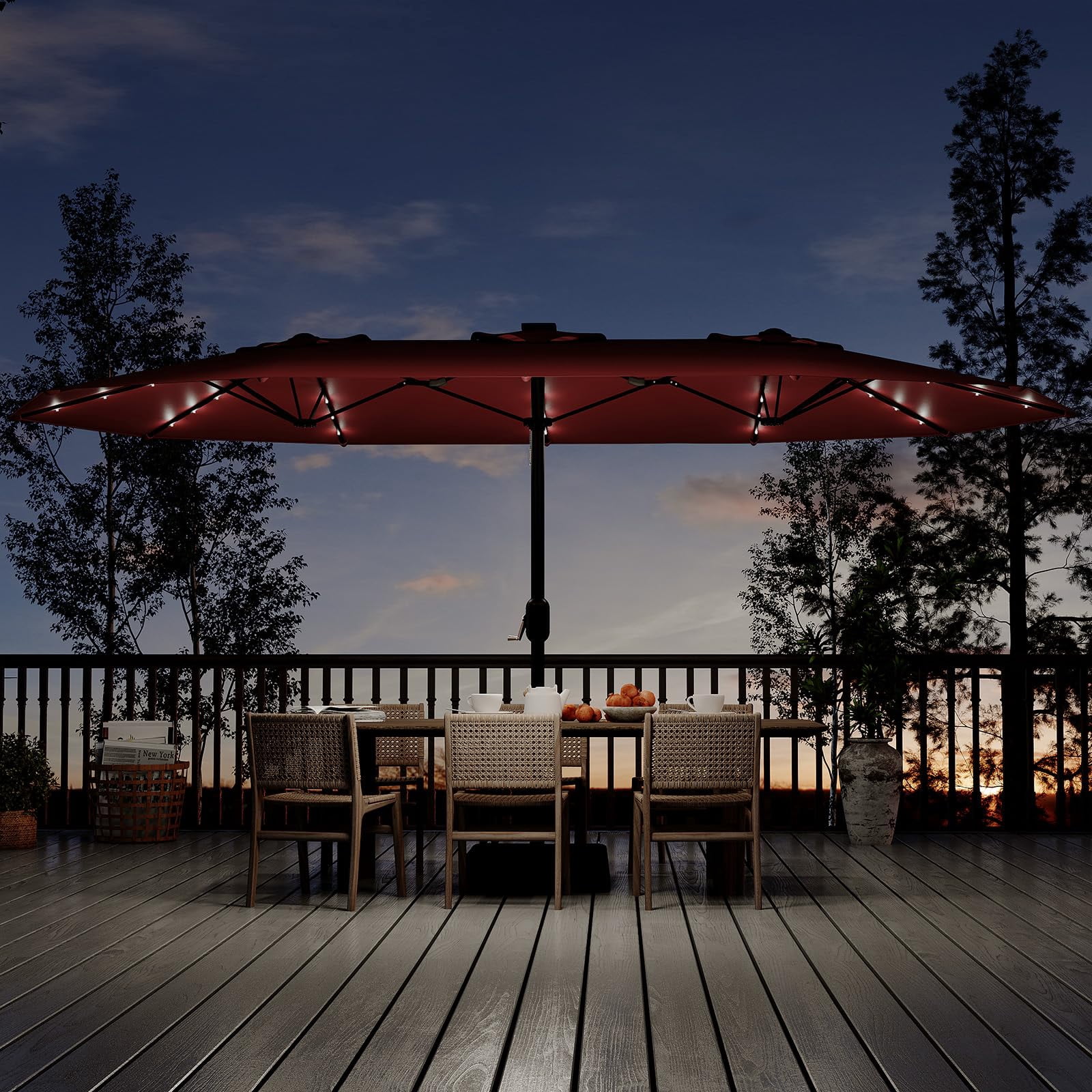 15FT Rectangular Patio Umbrella with Base Included - Large Patio Umbrella with Crank Handle, UV Protection for Outdoor Market, Backyard, Pool