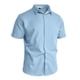 thumbnail image 4 of Blusa y camisa de manga corta con cuello vuelto para hombre, color liso, informal, holgada, a la moda, con botones, de manga corta y cuello vuelto, blusa de poliéster para hombre, 4 of 9