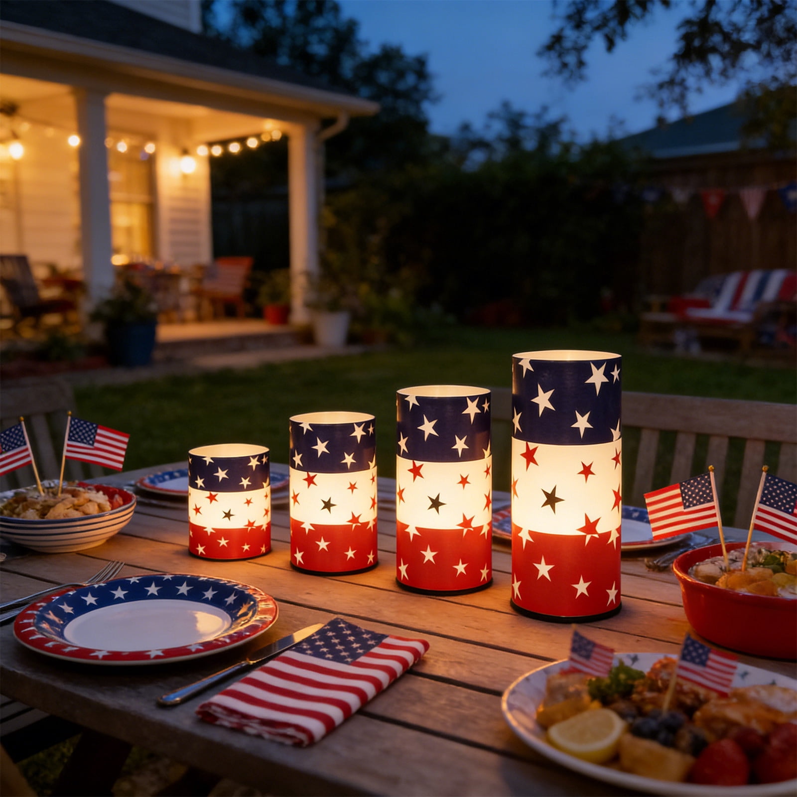 4-Piece LED Candle Lamp Set, Patriotic Flameless Table Accent With Red White Blue Glow, Independence Day Décor