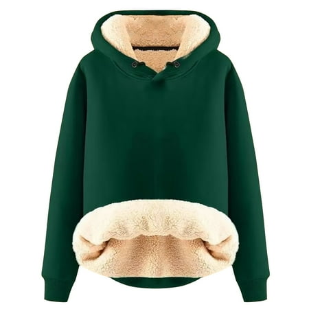 Gkeoshab Vintage Christmas Women s Solid Color Long Sleeve Crewneck Sweatshirt with Plush Fleece Lining Warm and Soft Brushed Interior for a Cozy Casual Look Without a Hood Green 4XL
