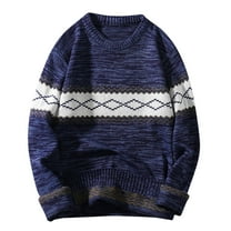 TFEOQRY Men's Striped Crewneck Sweater Knitted Vintage Loose Long Sleeve Pullover Fall Winter Warm Tops Blue