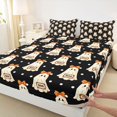 thumbnail image 4 of Manfei Cute Halloween Ghost Bed Sheets,Geometric Polkadot Full Size Sheets,4 Pieces,1 Flat Sheet,1 Fitted Sheet and 2 Pillowcases, 4 of 6
