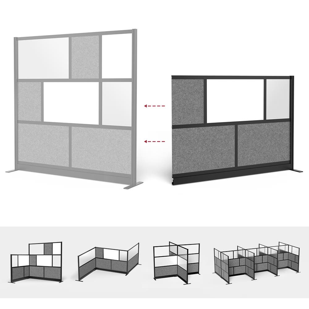 Luxor Workflow Modular Wall Room Divider System - Black Frame - 70" x 48" Add-On Wall with Whiteboard, Freestanding