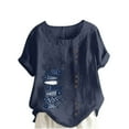 thumbnail image 2 of Teissuly Women Casual Cotton And Linen Top Ocean Fish Printed Short Sleeve Button Tunic T-shirt Blouse Tops, 2 of 4