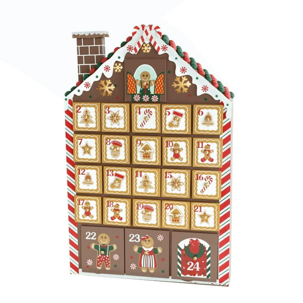 Calendario de Adviento de Navidad de Madera, Casa de Pan de Jengibre, Suministros para Fiesta de Navidad, Decoración Navideña para Encimera Y Dormitor