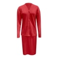 thumbnail image 5 of Women's 2 Piece Midi Skirt Sets Business Casual Outfits Long Sleeve Cardigan Matching Dressy Suits Red S, 5 of 6