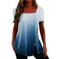 thumbnail image 2 of MITCOWBOY Hauts pour Femmes, Hauts Confortables pour Femmes Haut Décontracté Col Carré Manches Courtes Fente Boutonnée T-Shirt Imprimé Tunique Blouse, Chemises pour Femmes, Chemises Roses pour Femmes, Bleu Foncé 2TG, 2 of 5