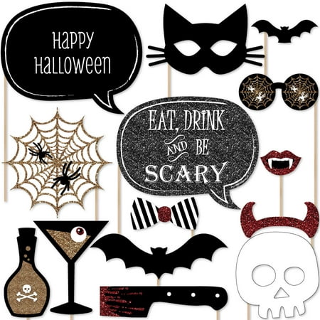 Spooktacular – Eat, Drink and Be Scary Halloween Party Photo Booth Props Kit – 20 Count