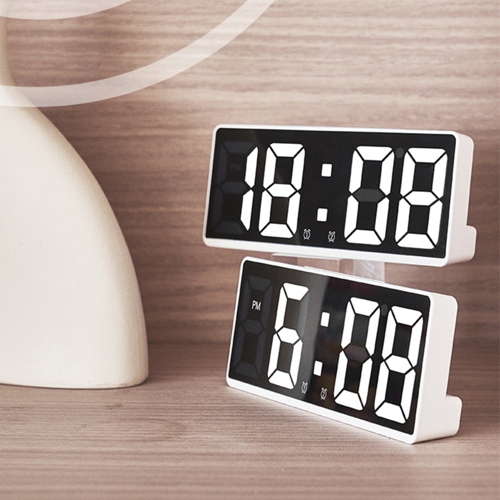 Digital Clock Large Display Mirror LED Bedroom Alarm Clocks with Dual
