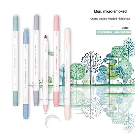 Double-head Highlighter Set 2023 Large-capacity Soft-head Eye Protection Color 6-12 Color Mark Graffiti Hook Line Drawing Brush Slightly drunk 6 P