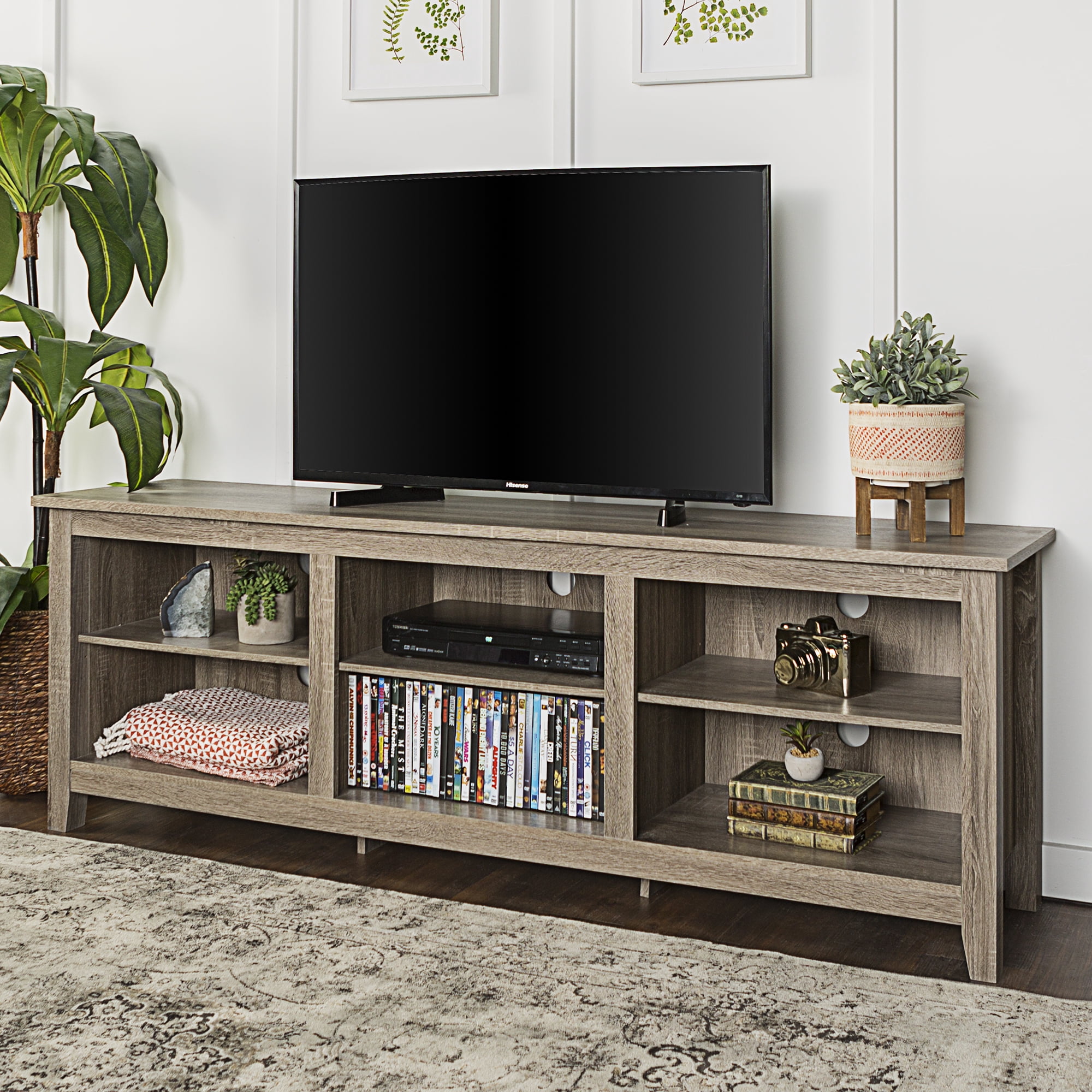 Woven Paths Open Storage TV Stand for TVs up to 80", Driftwood