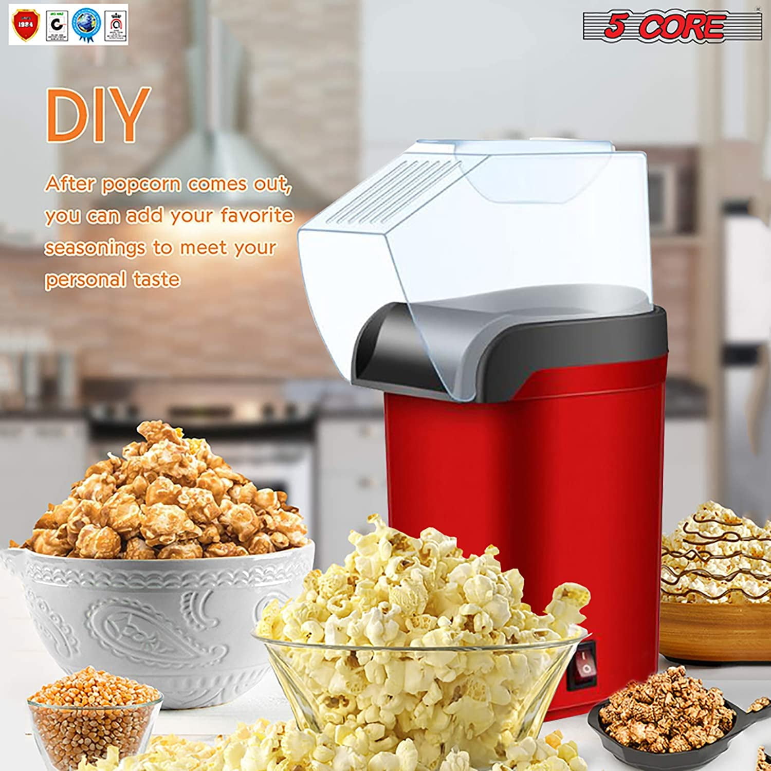 Popcorn Machine Hot Air Electric Popper Kernel Corn Maker Bpa Free No Oil 5  Core POP P, 1 unit - Kroger