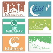 RABBITH Eid Mubarak Greeting Cards 6pcs Moon Castle Paper Message Thank Card for Home Weddigng Birthday Ramadan Party