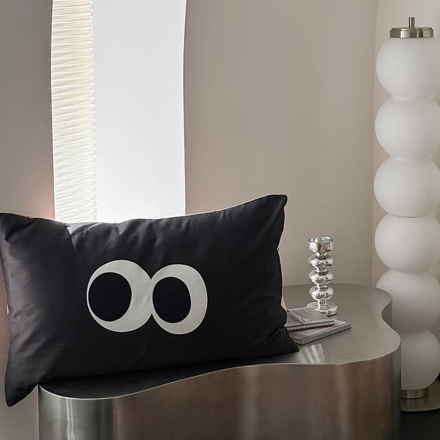 Smooffly Fundas de Almohada con Círculos Negros, Funda de Almohada Lumbar de algodón Blanco, Funda de cojín Decorativa para el hogar y la Oficina, 48 cm * 74 cm, 1 par