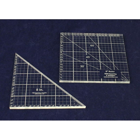 2 Piece Ruler Set. 5" Square & 5" Right Triangle - 1/8"