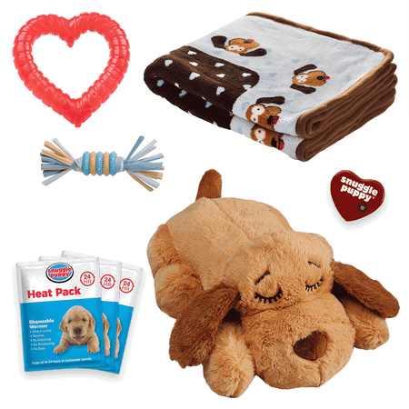 Original Snuggle Puppy Starter Kit for Anxiety Relief and Calming Aid, Biscuit Coloured Puppy Included and Blue Toy