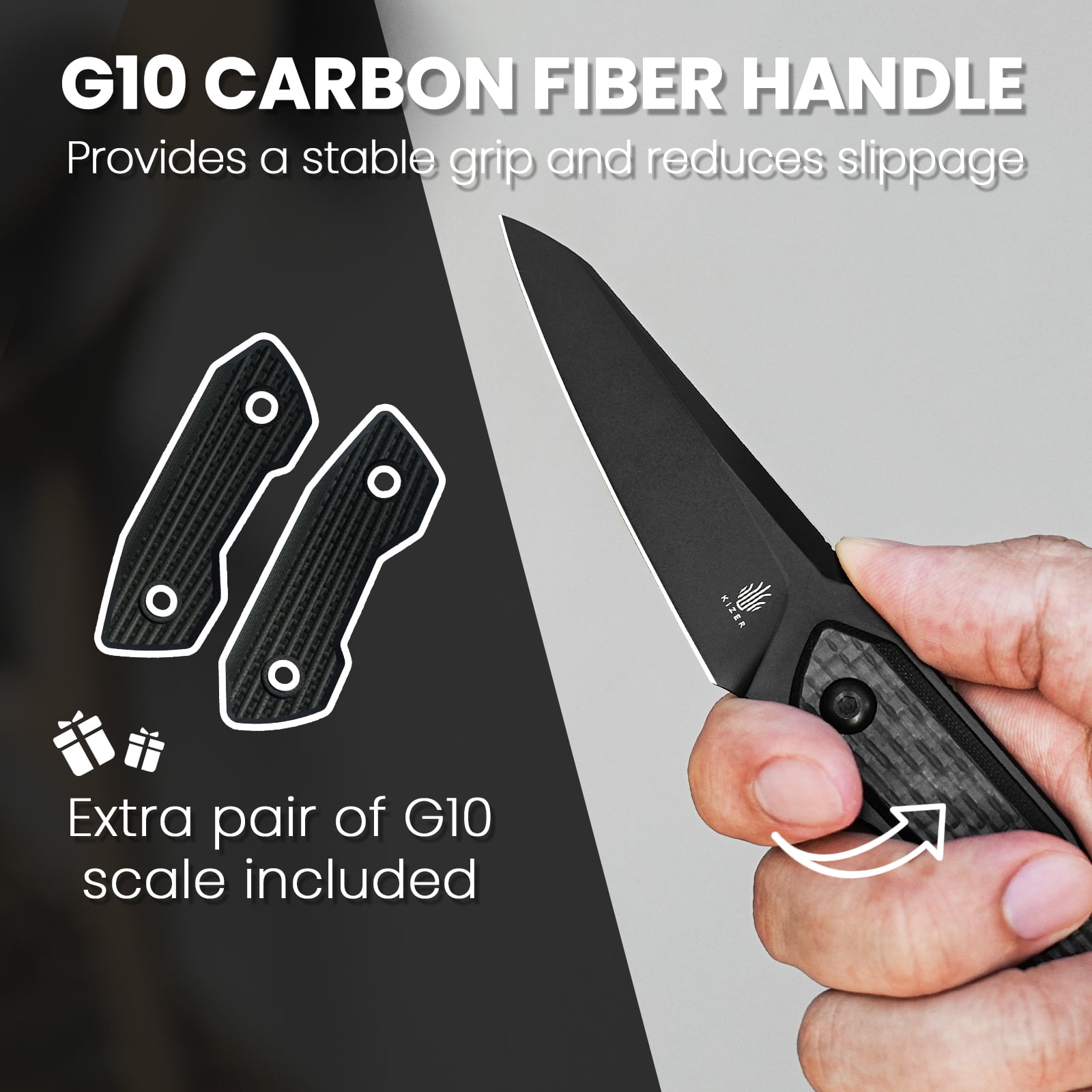 Kizer Fixed Blade Knife GROOM, D2 Steel D2 Handle Pocket Tactical Knives, 1060A2