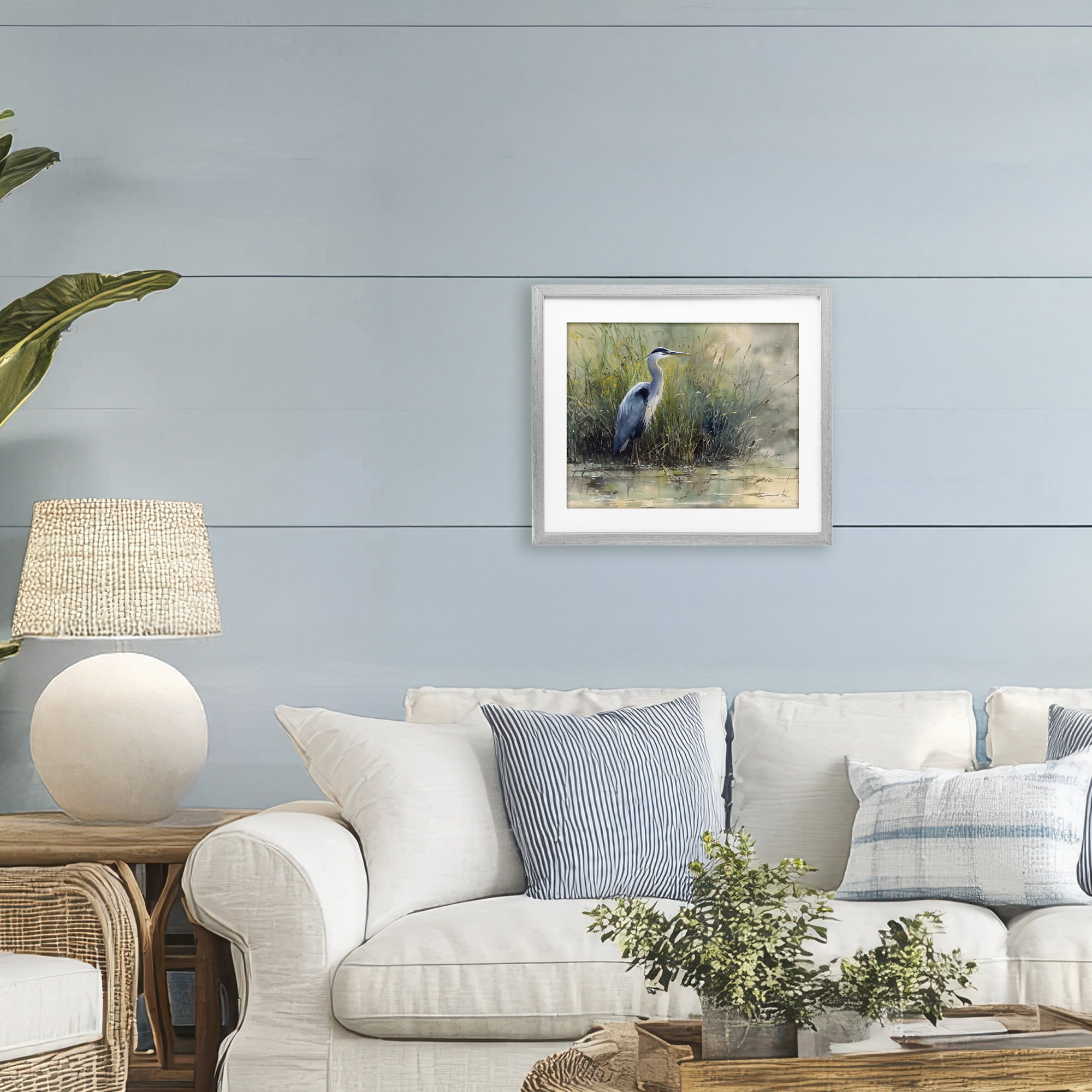 Stupell Industries Heron In The Grass Gray Framed Print Under Glass, design by Franklyn Gregory