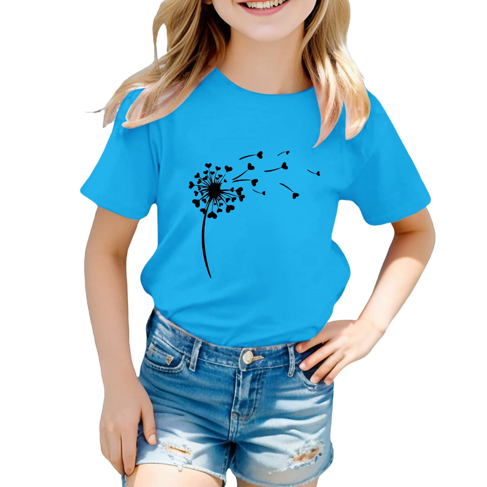 CPNG Kids Children Girls and Boys Cute Dandelion Printed T Shirts Summer Daily Casual Short Sleeve Crewneck T Shirts Tops(Blue 10-11 Years)