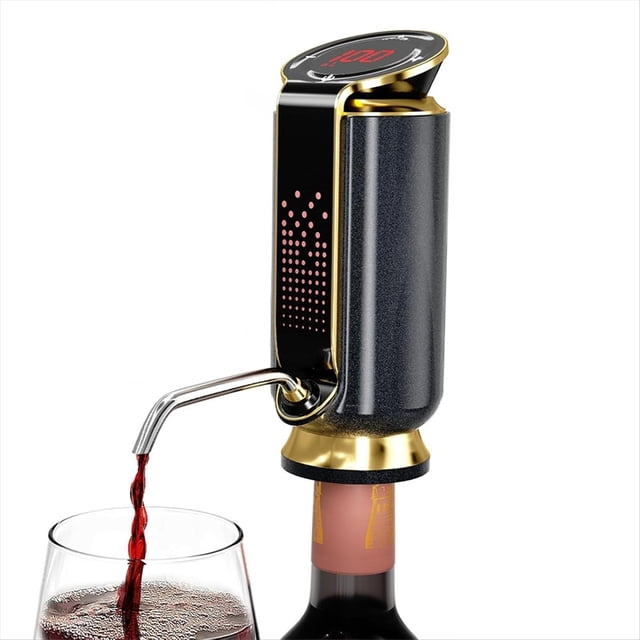 Aireador de Vino Eléctrico , Decantador, Dispensador y Bomba de Vacío - Pantalla Táctil LED, Monitor de Temperatura, Regalo Ideal, Color Negro