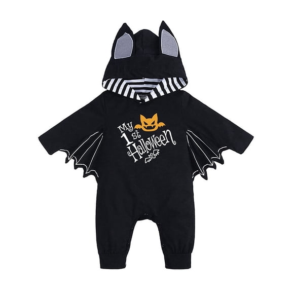 WIBACKER 0-18M My First Halloween Costumes for Newborn Baby Boy, Bat Cosplay Hoodie Romper for Infant Girls