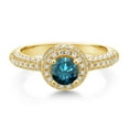 thumbnail image 2 of Gem Stone King 18K Yellow Gold Plated Silver Blue Diamond and White Moissanite Engagement Ring for Women (1.11 Cttw, Round 5MM, Available in Size 5, 6, 7, 8, 9), 2 of 6