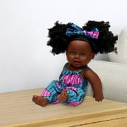 12 Dark Doll, Simulation Doll with Colorful Clothes and Hairband, Washable Realistic Dolls with Curly Hair & Movable Joint, Gift for 3+ Years Old