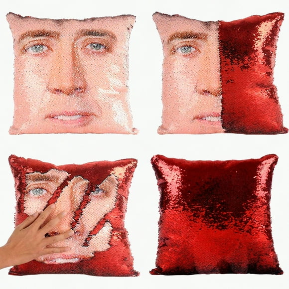 Housse de Coussin à Paillettes Réversible 16x16 Pouces (Rouge)