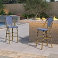 thumbnail image 2 of PURPLE LEAF Set of 2 French Outdoor Bar Height Bar Stool Bamboo Print Finish Back Rattan Wicker Patio Outdoor Bar Height Bar Stools with Footrest, Royal Blue, 2 of 7