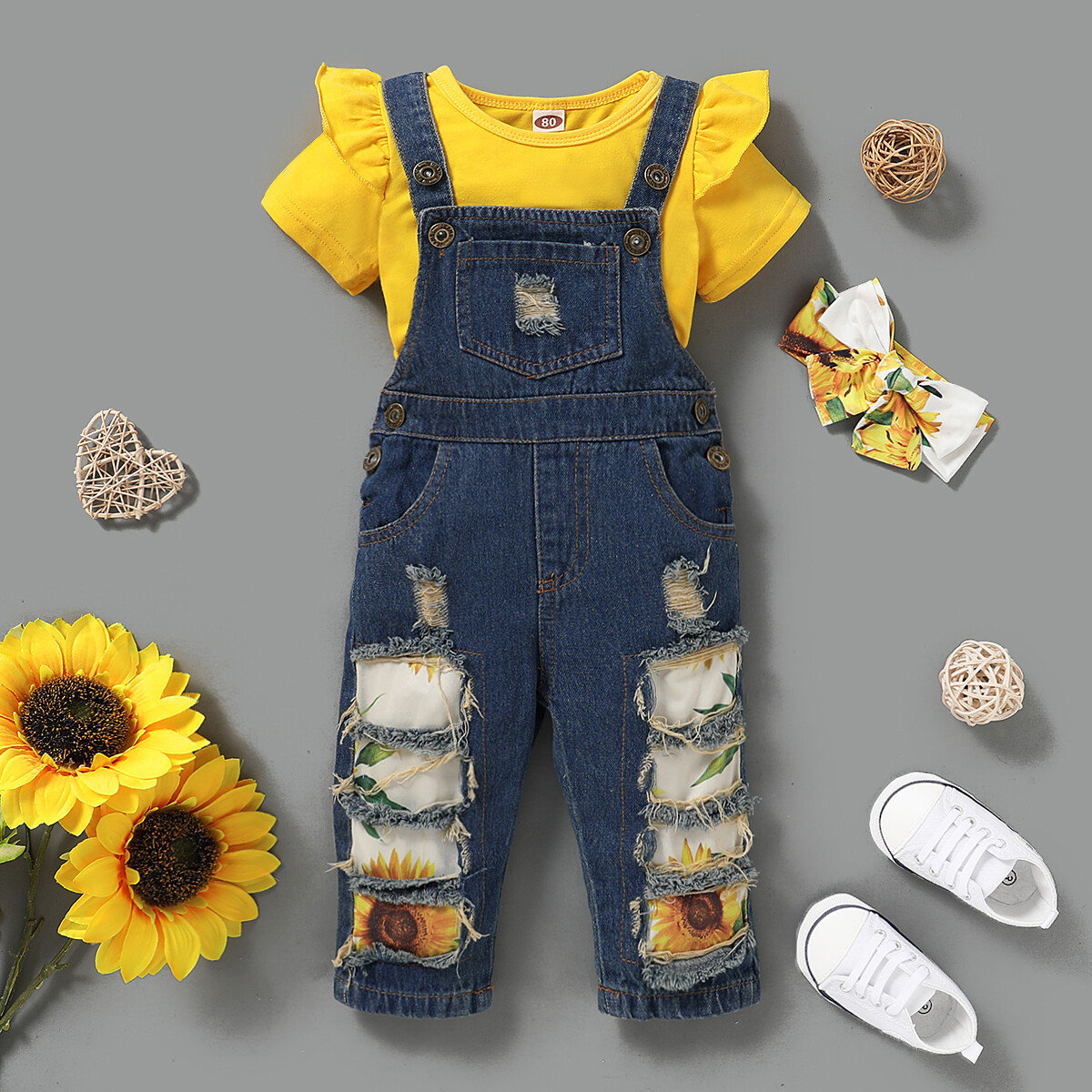 Saeaby Baby Girl 3-Piece Outfit Set, Yellow & Blue photo 3