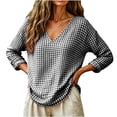 thumbnail image 7 of LEKWK Gingham Tops for Women Long Sleeve V Neck Plaid Tunic Top Casual Loose Fit Lightweight Shirt Fall Fashion Boho Dressy Vacation Outfits, 7 of 7