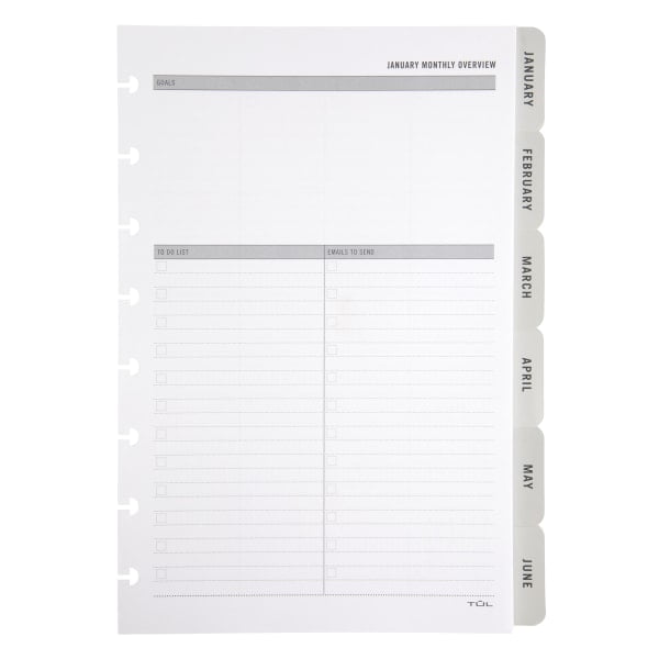 TUL® Discbound Monthly Planner Refills, With 12 Tab Dividers, Gray