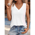 thumbnail image 5 of Women Eyelet Embroidery V Neck Beach Vacation Fashion Boho Sleeveless Tank Top White M, 5 of 6