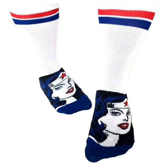 DC Comics Wonder Woman Striped Big Face Juniors Crew Socks