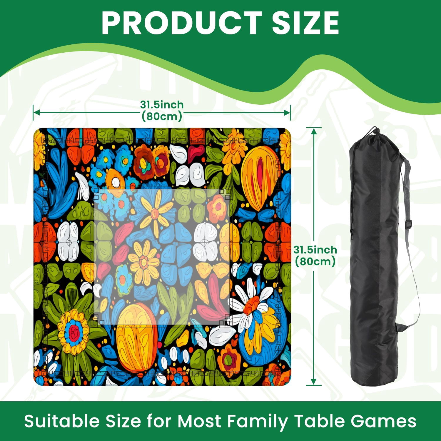 Mahjong Mat 31.5" x 31.5" Mexican talavera seamless Non-Slip Noise Reduction American Mahjong Tiles Table Cover for Dominoes Poker Card Board Games Gift
