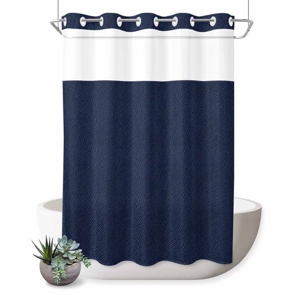 No Hook Shower Curtain, Solid Dark Blue Shower Curtains for Bathroom with See Through Top Window, Minimalism Abstract Denim Texture Waterproof & Washable Bath Curtain Extra Long 72"x84"