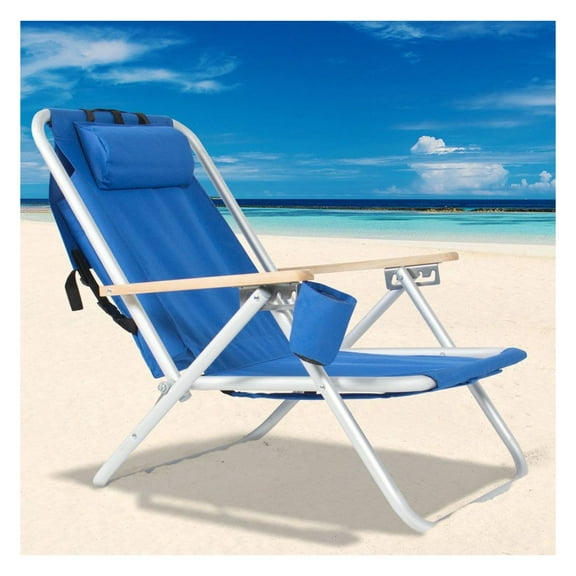 Backpack Beach Chair Folding Portable Chair Blue Solid Camping Hiking Fishing