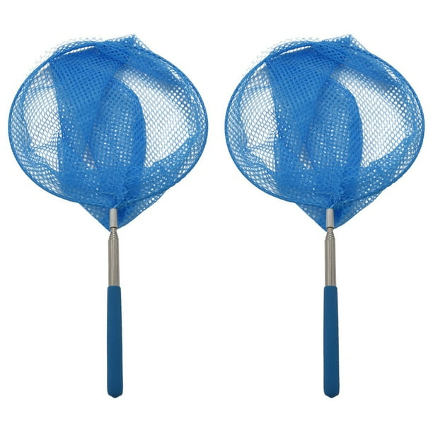 2X Atrapar Al Aire Libre Atrapar Mariposa Red de Pesca Bolsa de Acero Inoxidable Telescópico Herramienta de Red - Azul